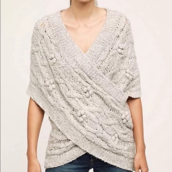 Anthropologie Sweaters - Anthropologie Sleeping On Snow‎ Light Gray Cable Knit Sweater XS/S